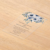 Dusty Blue Floral and Grey Acrylic Invitation Acryl Uitnodigingen (Laagn)