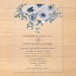 Dusty Blue Floral and Grey Acrylic Invitation Acryl Uitnodigingen