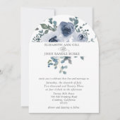 Dusty Blue Floral and Grey Arch Wedding Invitation Kaart (Voorkant)