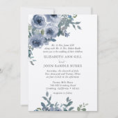 Dusty Blue Floral and Grey Formal Wedding Invite Kaart (Voorkant)