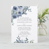Dusty Blue Floral and Grey Formal Wedding Invite Kaart (Staand voorkant)