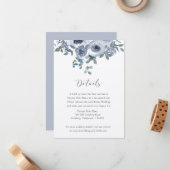 Dusty Blue Floral and Grey Wedding Details Card Notitiekaartje (Voorkant / Achterkant in situ)