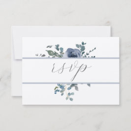Dusty Blue Floral and Grey Wedding RSVP Kaart
