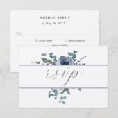 Dusty Blue Floral and Grey Wedding RSVP Kaart (Voorkant / Achterkant)