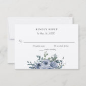 Dusty Blue Floral and Grey Wedding RSVP Kaart (Achterkant)