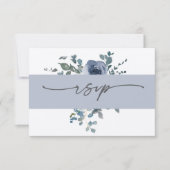 Dusty Blue Floral and Grey Wedding RSVP Kaart (Voorkant)