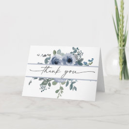 Dusty Blue Floral and Grey Wedding Thank You Card Bedankkaart