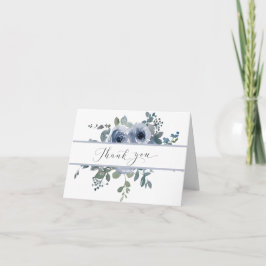 Dusty Blue Floral and Grey Wedding Thank You Card Bedankkaart