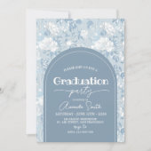 Dusty Blue Floral Arch Graduation Invite Kaart (Voorkant)
