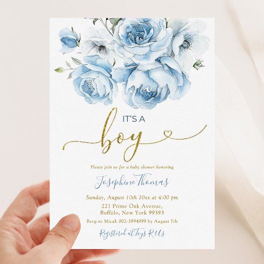 Dusty Blue Floral arch Het is een Boy Baby shower Kaart