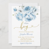 Dusty Blue Floral arch Het is een Boy Baby shower Kaart (Voorkant)