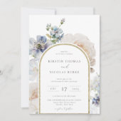 Dusty Blue Floral Arch Lijst Wedding Kaart (Voorkant)