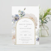 Dusty Blue Floral Arch Lijst Wedding Kaart (Staand voorkant)