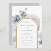 Dusty Blue Floral Arch Lijst Wedding Kaart (Voorkant / Achterkant)