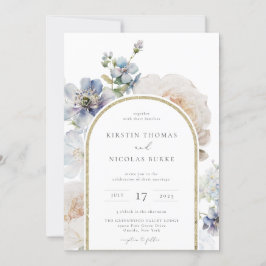 Dusty Blue Floral Arch Lijst Wedding Kaart