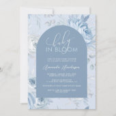 Dusty Blue Floral Baby in Bloom Baby shower Kaart (Voorkant)