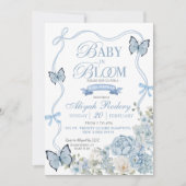 Dusty Blue Floral Baby in Bloom Baby shower Kaart (Voorkant)