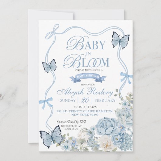 Dusty Blue Floral Baby in Bloom Baby shower Kaart (Voorkant)