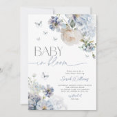 Dusty Blue Floral Baby in Bloom Baby shower Kaart (Voorkant)