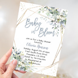 Dusty Blue Floral Baby in Bloom Baby shower Kaart