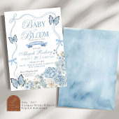 Dusty Blue Floral Baby in Bloom Baby shower Kaart