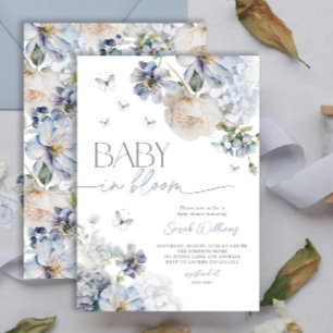 Dusty Blue Floral Baby in Bloom Baby shower Kaart