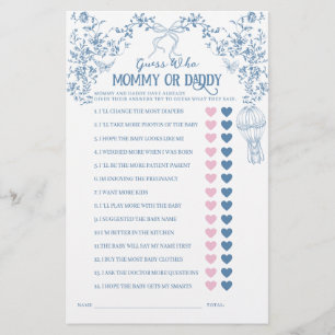 Dusty Blue  Floral Baby Mom of Dad Game