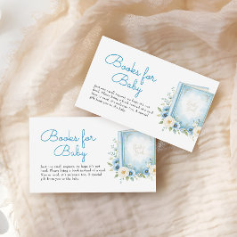 Dusty Blue Floral Baby shower Boeken Verzoek Informatiekaartje