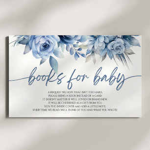Dusty Blue Floral Baby shower boeken voor Baby Informatiekaartje
