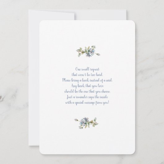 Dusty Blue Floral Baby shower Boy Invitation Kaart (Achterkant)