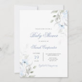 Dusty Blue Floral Baby shower Boy Kaart (Voorkant)