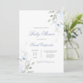 Dusty Blue Floral Baby shower Boy Kaart (Staand voorkant)