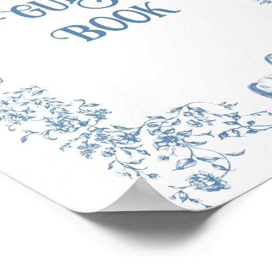 Dusty Blue  Floral Baby shower Gastenboek Poster (Hoek)