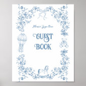 Dusty Blue  Floral Baby shower Gastenboek Poster (Voorkant)