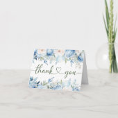 Dusty Blue Floral Baby shower Gevouwen Dank u Bedankkaart (Voorkant)