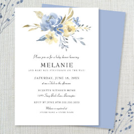 Dusty Blue Floral Baby shower Invitation Kaart