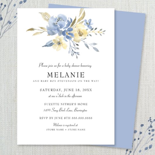 Dusty Blue Floral Baby shower Invitation Kaart