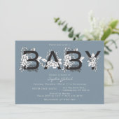Dusty Blue Floral Baby shower Invitation Kaart (Staand voorkant)