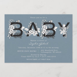 Dusty Blue Floral Baby shower Invitation Kaart