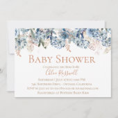 Dusty Blue Floral Baby shower Invitation Kaart (Voorkant)