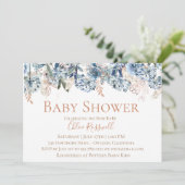 Dusty Blue Floral Baby shower Invitation Kaart (Staand voorkant)