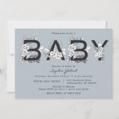 Dusty Blue Floral Baby shower Kaart (Voorkant)
