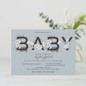 Dusty Blue Floral Baby shower Kaart (Staand voorkant)