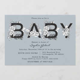 Dusty Blue Floral Baby shower Kaart