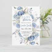Dusty Blue Floral Baby shower Kaart (Staand voorkant)