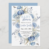 Dusty Blue Floral Baby shower Kaart (Voorkant / Achterkant)