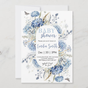 Dusty Blue Floral Baby shower Kaart