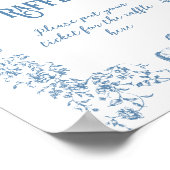 Dusty Blue Floral Baby shower luier Poster (Hoek)