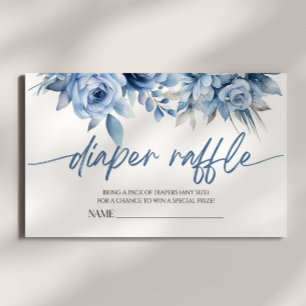 Dusty Blue Floral Baby shower Luier Raffle Informatiekaartje