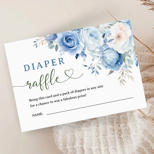 Dusty Blue Floral Baby shower Luier Raffle Informatiekaartje